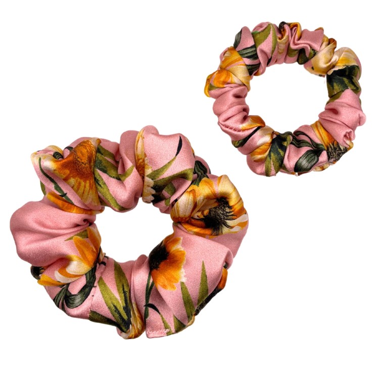 Scrunchie gumka jedwabna Gerbery – standardowa i mała