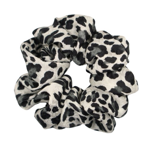 Ręcznie szyta gumka do włosów scrunchie z jedwabiu i wiskozy w panterkę