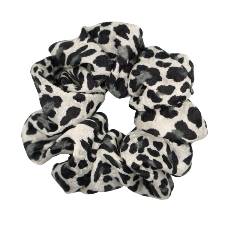 Ręcznie szyta gumka do włosów scrunchie z jedwabiu i wiskozy w panterkę