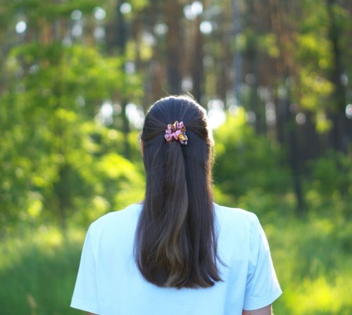 Scrunchie gumka jedwabna Gerbery mała